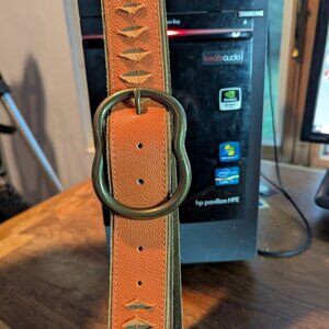 Fossil Ladies Belt Orange Leather Bronze Buckle